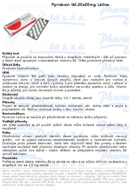 Pyridoxin tbl.20x20mg LĂ©ÄŤiva