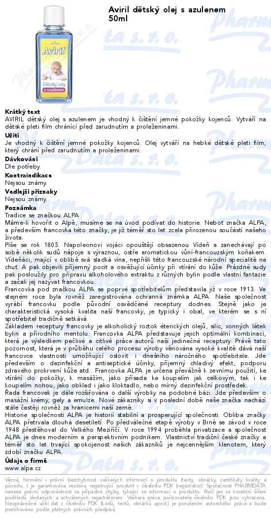 Aviril dÄ›tskĂ˝ olej s azulenem 50ml