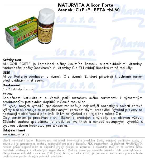 NATURVITA Allicor Forte ÄŤesnek+C+E+P+BETA tbl.60