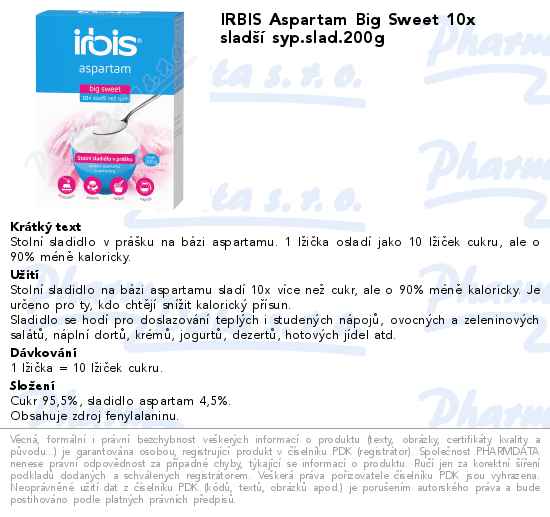 IRBIS Aspartam Big Sweet 10x sladĹˇĂ­ syp.slad.200g
