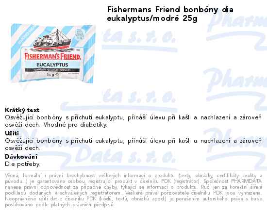 Fishermans Friend bonbĂłny dia eukalyptus/modrĂ© 25g