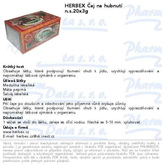 HERBEX ÄŚaj na hubnutĂ­ n.s.20x3g