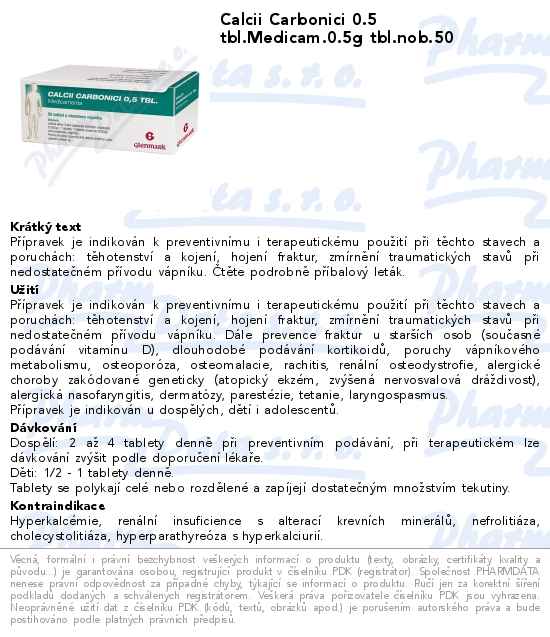 Calcii Carbonici 0.5 tbl.Medicam.0.5g tbl.nob.50