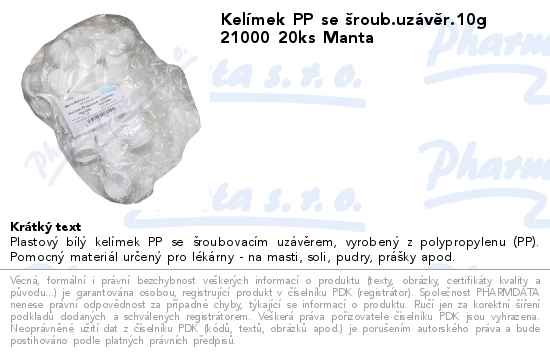 KelĂ­mek PP se Ĺˇroub.uzĂˇvÄ›r.10g 21000 20ks Manta