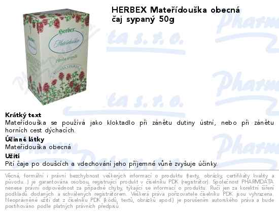 HERBEX MateĹ™Ă­douĹˇka obecnĂˇ ÄŤaj sypanĂ˝ 50g