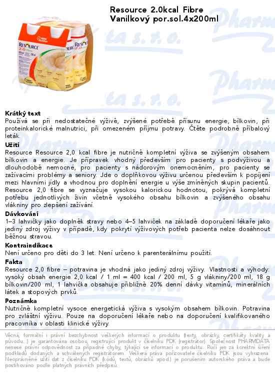 Resource 2.0kcal Fibre VanilkovĂ˝ por.sol.4x200ml