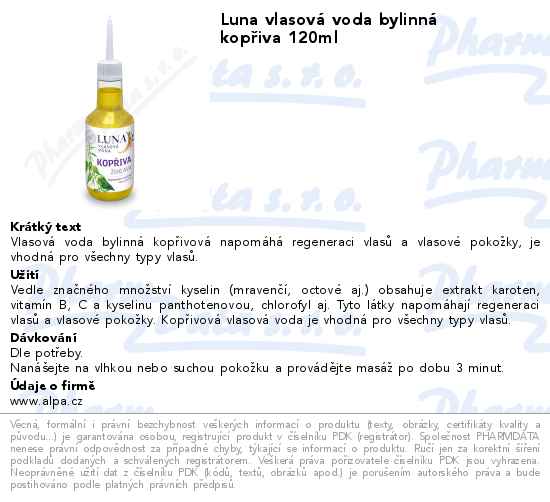 Luna vlasovĂˇ voda bylinnĂˇ kopĹ™iva 120ml