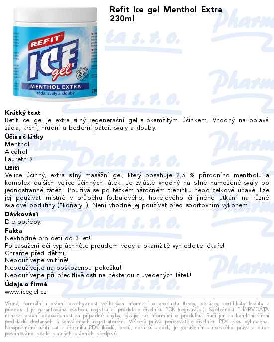 Refit Ice gel Menthol Extra 230ml