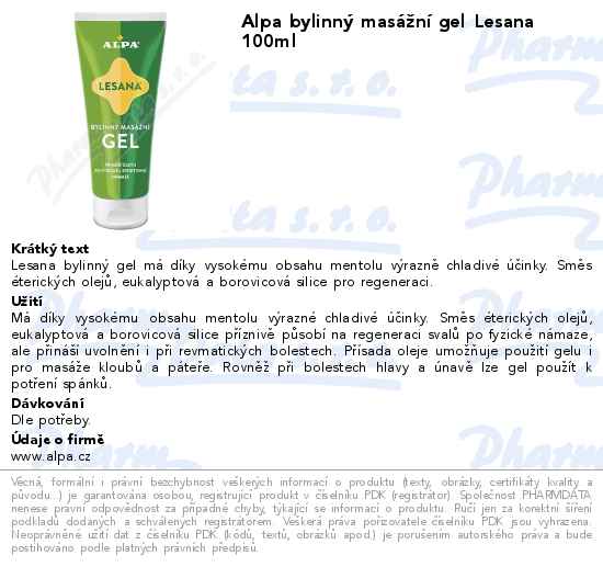 Alpa bylinnĂ˝ masĂˇĹľnĂ­ gel Lesana 100ml