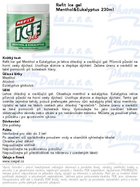 Refit Ice gel Menthol&Eukalyptus 230ml