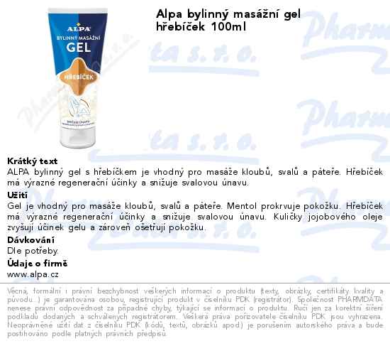 Alpa bylinnĂ˝ masĂˇĹľnĂ­ gel hĹ™ebĂ­ÄŤek 100ml