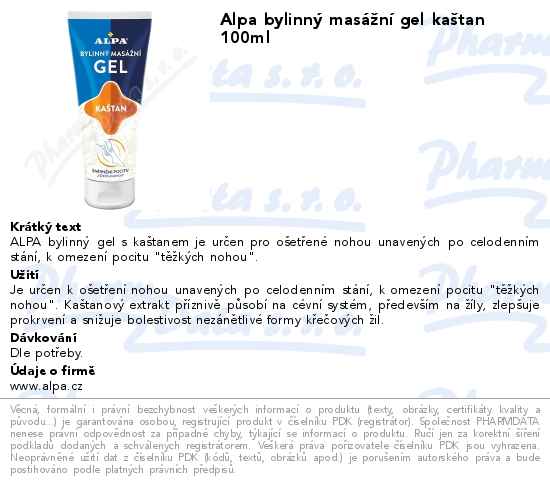 Alpa bylinnĂ˝ masĂˇĹľnĂ­ gel kaĹˇtan 100ml