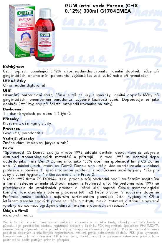 GUM ĂşstnĂ­ voda Paroex (CHX 0.12%) 300ml G1784EMEA