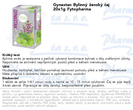 Gynastan BylinnĂ˝ ĹľenskĂ˝ ÄŤaj 20x1g Fytopharma