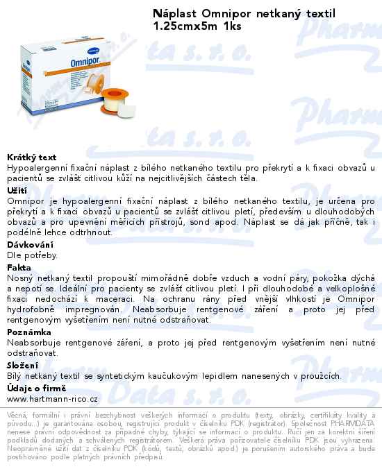NĂˇplast Omnipor netkanĂ˝ textil 1.25cmx5m 1ks