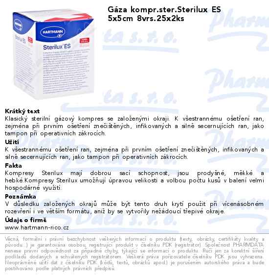 GĂˇza kompr.ster.Sterilux ES 5x5cm 8vrs.25x2ks