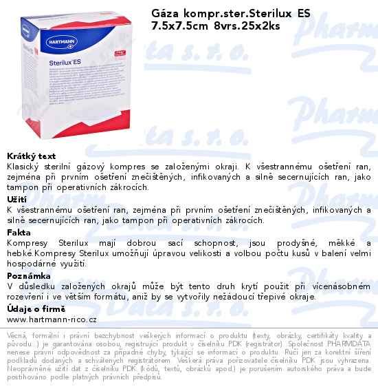 GĂˇza kompr.ster.Sterilux ES 7.5x7.5cm 8vrs.25x2ks