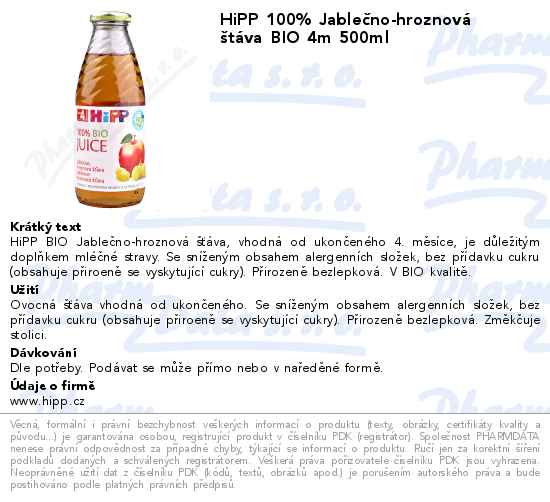 HiPP 100% JableÄŤno-hroznovĂˇ ĹˇtĂˇva BIO 4m 500ml