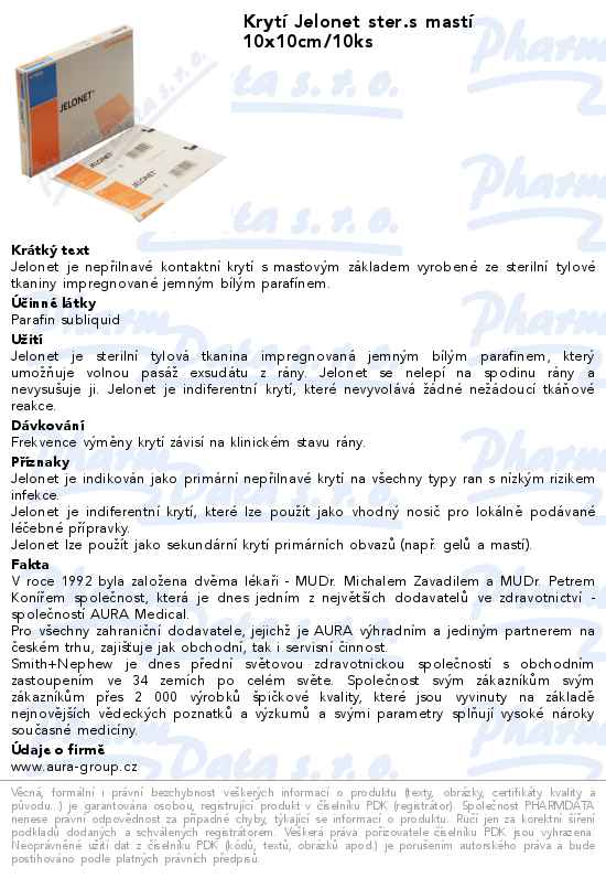 KrytĂ­ Jelonet ster.s mastĂ­ 10x10cm/10ks