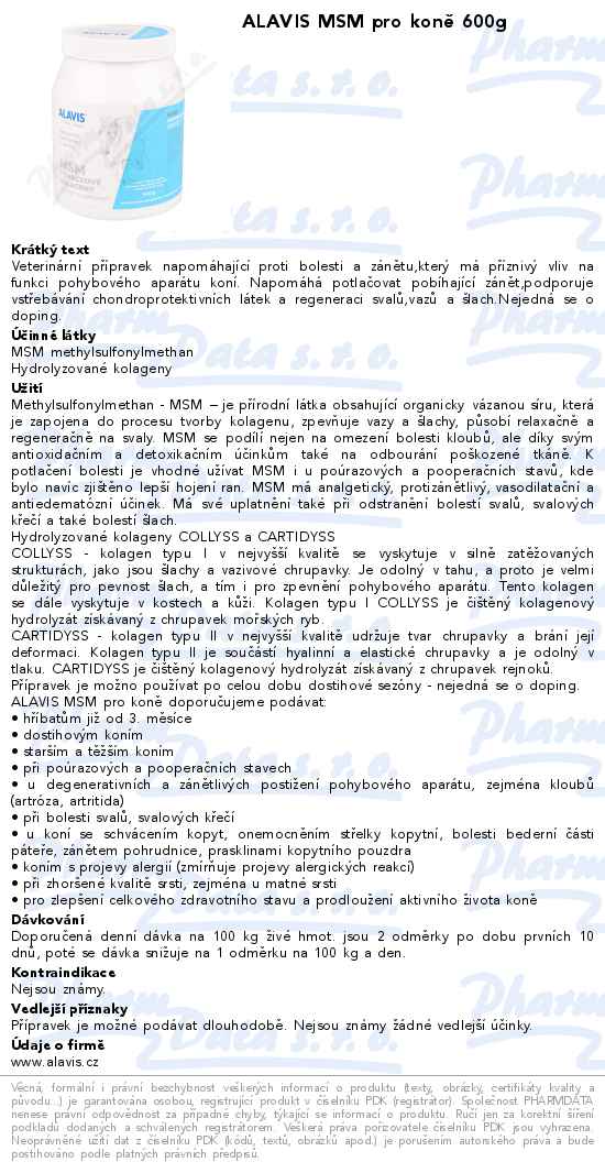 ALAVIS MSM pro konÄ› 600g