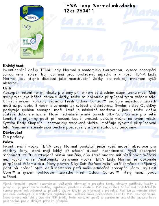TENA Lady Normal ink.vloĹľky 12ks 760411