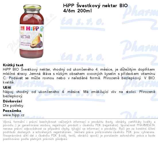 HiPP Ĺ vestkovĂ˝ nektar BIO 4/6m 200ml
