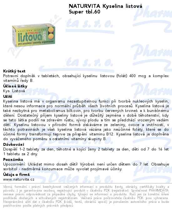 NATURVITA Kyselina listovĂˇ Super tbl.60