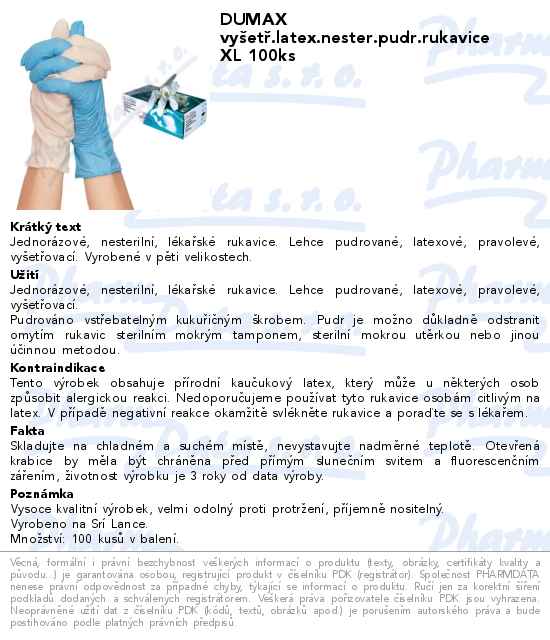 DUMAX vyĹˇetĹ™.latex.nester.pudr.rukavice XL 100ks
