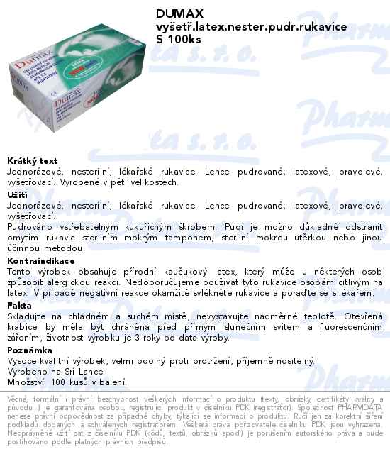DUMAX vyĹˇetĹ™.latex.nester.pudr.rukavice S 100ks