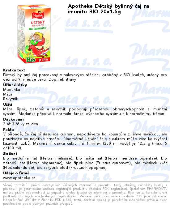 Apotheke DÄ›tskĂ˝ bylinnĂ˝ ÄŤaj na imunitu BIO 20x1.5g
