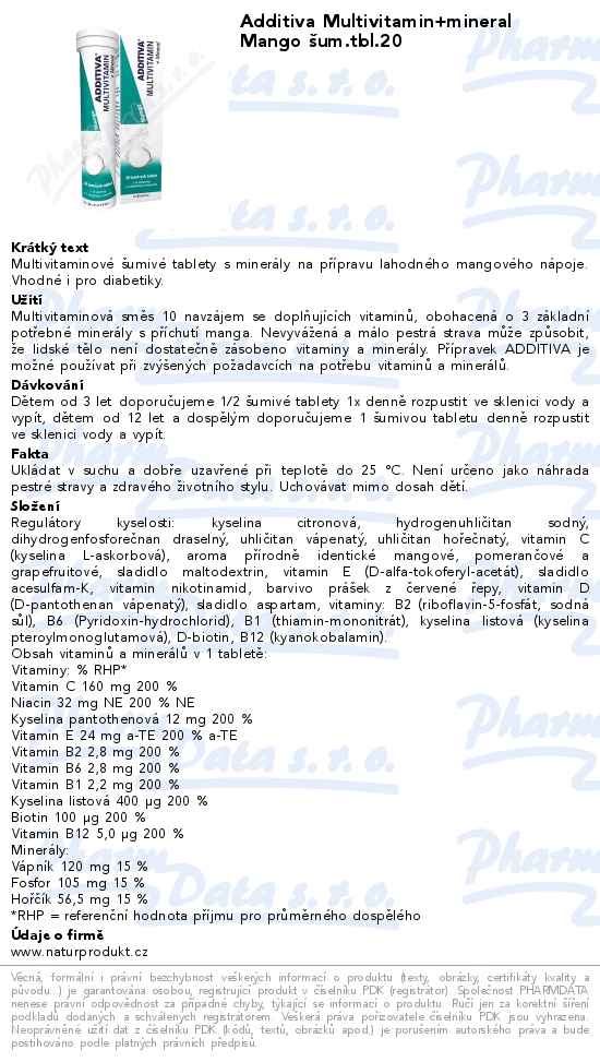Additiva Multivitamin+mineral Mango Ĺˇum.tbl.20