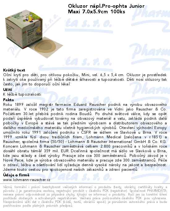 Okluzor nĂˇpl.Pro-ophta Junior Maxi 7.0x5.9cm 100ks