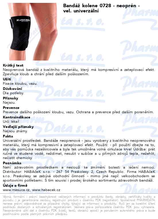 BandĂˇĹľ kolene 0728 - neoprĂ©n - vel. univerzĂˇlnĂ­