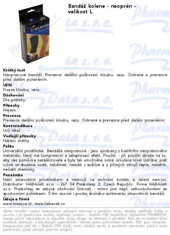 BandĂˇĹľ kolene - neoprĂ©n - velikost L