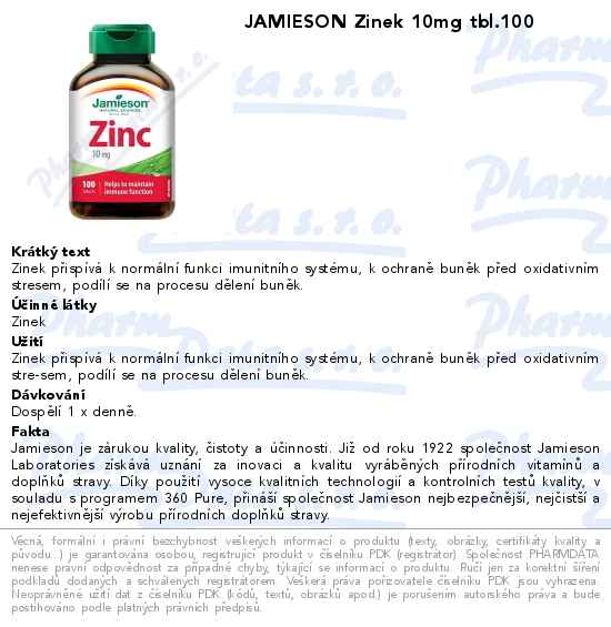 JAMIESON Zinek 10mg tbl.100