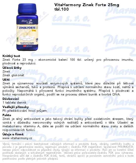 VitaHarmony Zinek Forte 25mg tbl.100