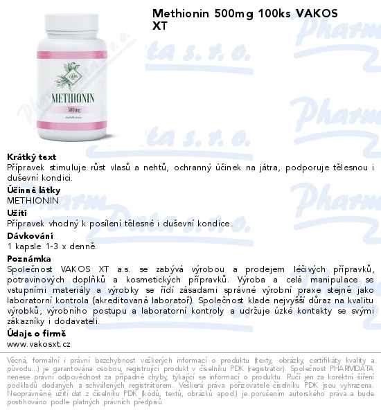 Methionin 500mg 100ks VAKOS XT