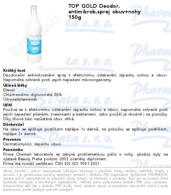TOP GOLD Deodor. antimikrob.sprej obuv+nohy 150g