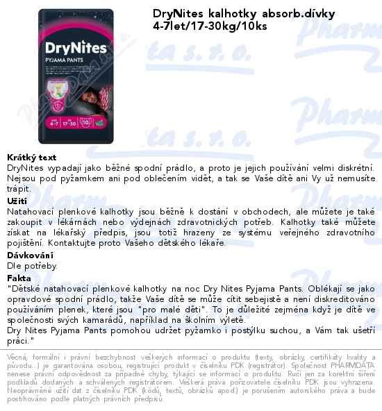 DryNites kalhotky absorb.dĂ­vky 4-7let/17-30kg/10ks