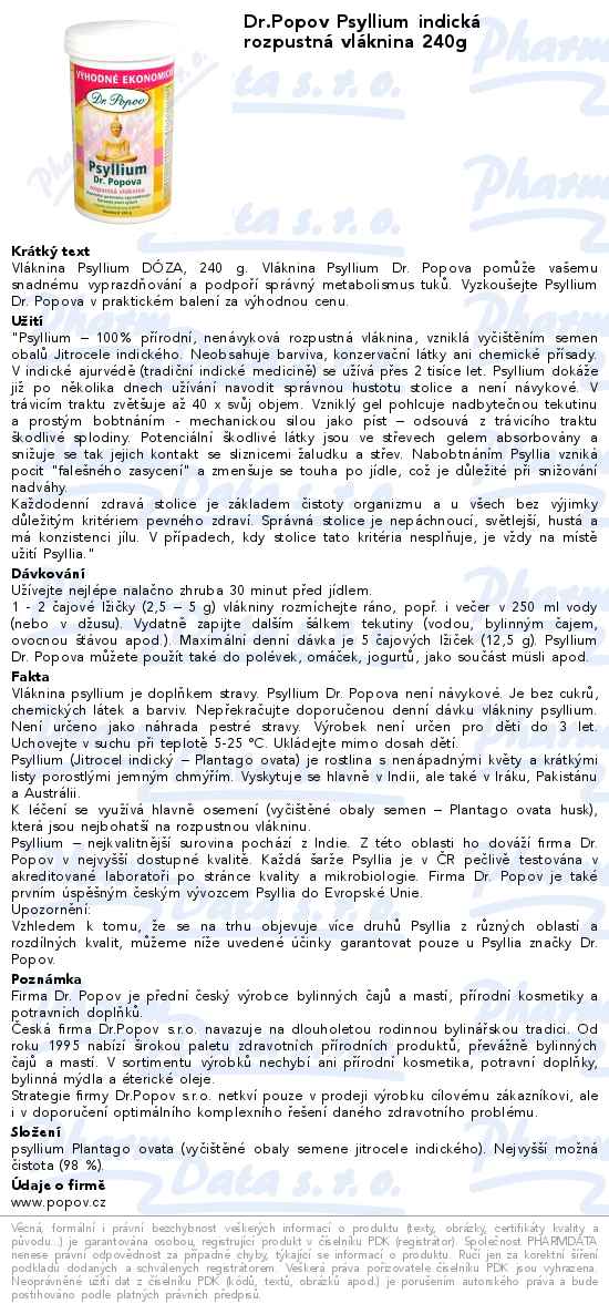 Dr.Popov Psyllium indickĂˇ rozpustnĂˇ vlĂˇknina 240g