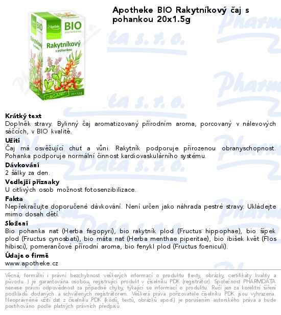 Apotheke BIO RakytnĂ­kovĂ˝ ÄŤaj s pohankou 20x1.5g