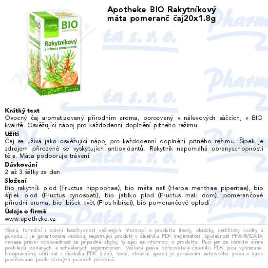Apotheke BIO RakytnĂ­kovĂ˝ mĂˇta pomeranÄŤ ÄŤaj20x1.8g