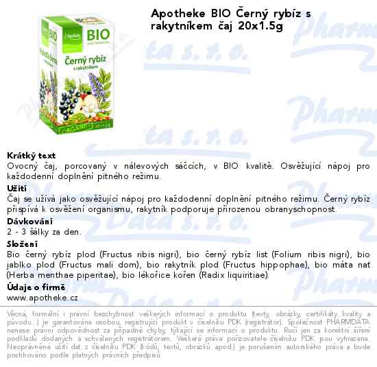 Apotheke BIO ÄŚernĂ˝ rybĂ­z s rakytnĂ­kem 20x1.5g