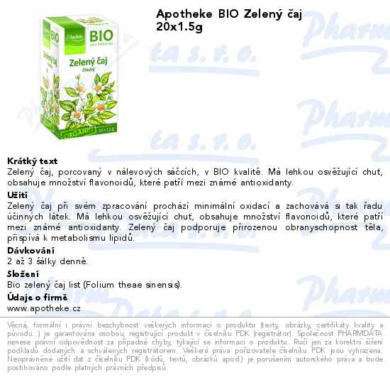 Apotheke BIO ZelenĂ˝ ÄŤaj 20x1.5g