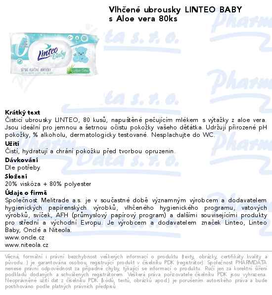 VlhÄŤenĂ© ubrousky LINTEO BABY s Aloe vera 80ks