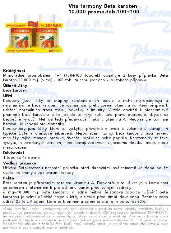 VitaHarmony Beta karoten 10.000 promo.tob.100+100