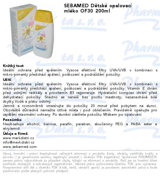 SEBAMED DÄ›tskĂ© opalovacĂ­ mlĂ©ko OF30 200ml