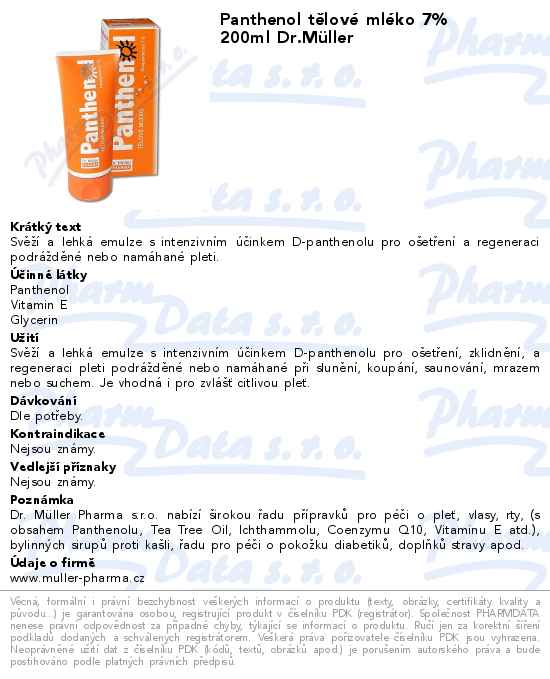 Panthenol tÄ›lovĂ© mlĂ©ko 7% 200ml Dr.MĂĽller