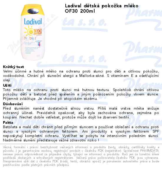 Ladival dÄ›tskĂˇ pokoĹľka mlĂ©ko OF30 200ml