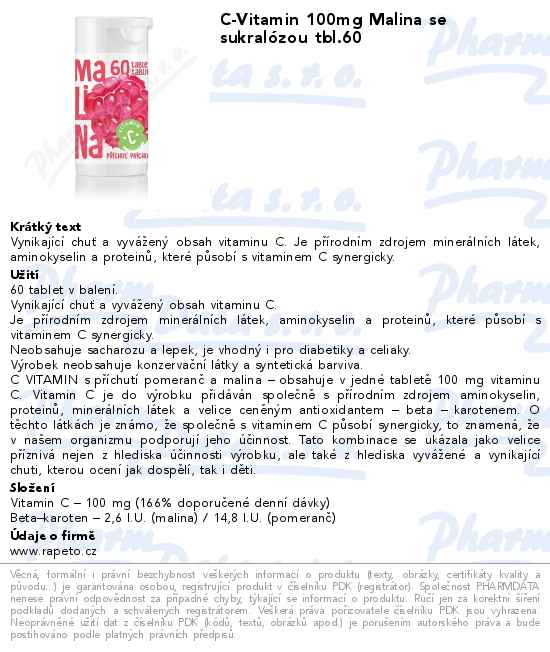 C-Vitamin 100mg Malina se sukralĂłzou tbl.60